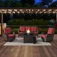 thumbnail image 1 of POCASSY 4PCS Patio Furniture Set with Fire Pit Table, Weather-Resistant Wicker Patio Fire Pit Set with Sofa, Outdoor Rocker Swivel Patio Chair and 50000BTU Propane Fire Pit, 1 of 18