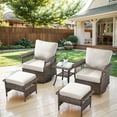 thumbnail image 1 of POCASSY 5 Pieces Patio Furniture Set, 5-inch Wide Armrest Swivel Rocking Patio Chairs with Ottoman Deep Seat Patio Set with Glass Top Side Table, Wicker Conversation Set for Outside in Beige, 1 of 12