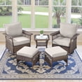 thumbnail image 1 of POCASSY 5 Pieces Patio Furniture Set, All Weather Brown Wicker Outdoor Conversation Set with Swivel Patio Chairs Set of 2, Small Balcony Furniture Set Bistro Set in Beige, 1 of 13