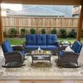 thumbnail image 1 of POCASSY 5 Pieces Patio Furniture Set, Wicker Patio Conversation Set with Rocking Chairs Outdoor, Patio Couch, Deep Seat Patio Set with Glass Top Coffee Table for Outside in Blue, 1 of 13