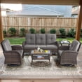 thumbnail image 1 of POCASSY 5 Pieces Patio Furniture Set, Wicker Patio Conversation Set with Swivel Rocking Patio Chairs, Outdoor Couch, Deep Seat Patio Set with Glass Top Coffee Table for Outside in Gray, 1 of 11