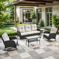 thumbnail image 1 of POCASSY 5 Pieces Patio Furniture Set with Patio Couch Rocking Patio Chair Coffee Table and Side Table, Black Wicker Beige Cushion, 1 of 12