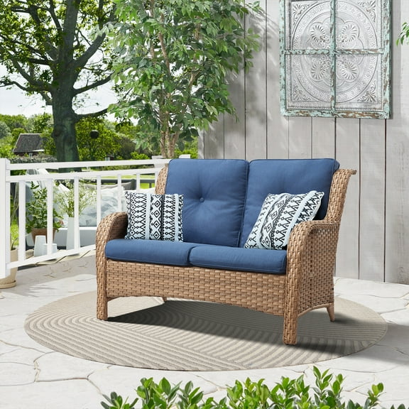 POCASSY 50" Wide Outdoor Wicker Loveseat With Cushions