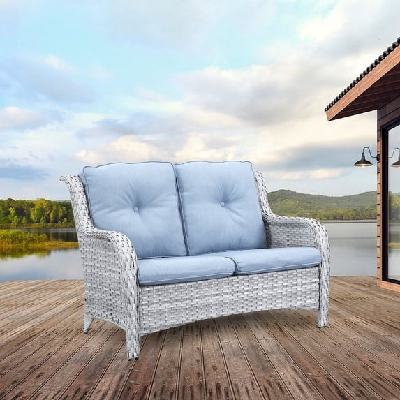 POCASSY 52.75" Wide Outdoor Wicker Patio Sofa with Cushions