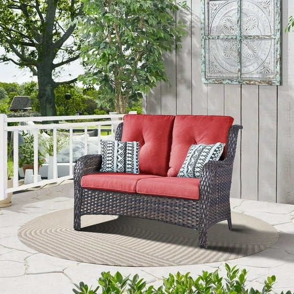 POCASSY 52.77" Wide Outdoor Wicker Loveseat With Cushions