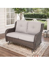 POCASSY 52" Width Outdoor Loveseat, Rocking Glider All Weather Wicker Patio Loveseat with Deep Seat for Porch Balcony and Backyard, Beige