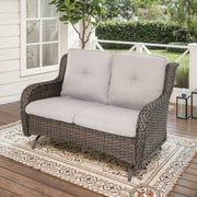 POCASSY 52" Width Outdoor Loveseat, Rocking Glider All Weather Wicker Patio Loveseat with Deep Seat for Porch Balcony and Backyard, Beige