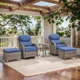 thumbnail image 1 of POCASSY 5PCS Patio Furniture Set with Cushioned Outdoor Swivel Rocking Chair, Ottoman and Side Table, All Weather Wicker Outdoor Conversation Set for Pool, Backyard, Garden, Gray/Blue, 1 of 13