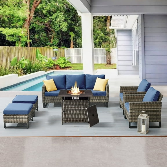 POCASSY 6 Piece Outdoor Wicker Rattan Sofa Seating Group with Cushions