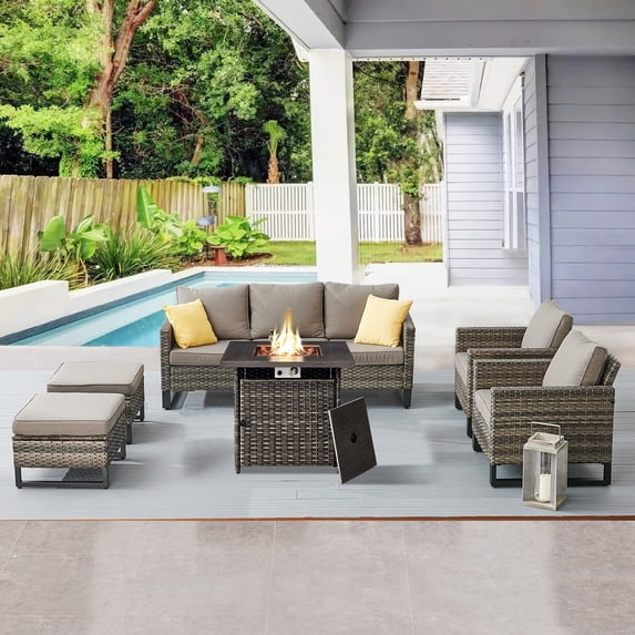 POCASSY 6 Piece Outdoor Wicker Rattan Sofa Seating Group with Cushions