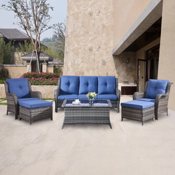 POCASSY 6 Piece Rattan Sofa Seating Group with Cushions