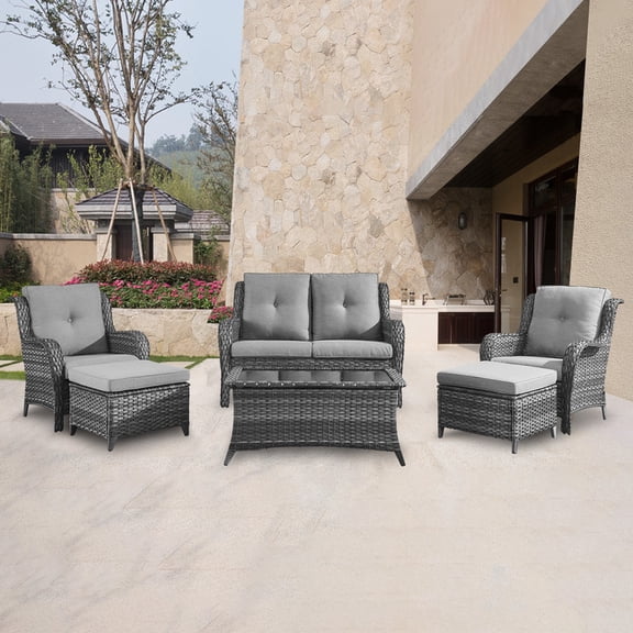 POCASSY 6 Piece Rattan Sofa Seating Group with Cushions