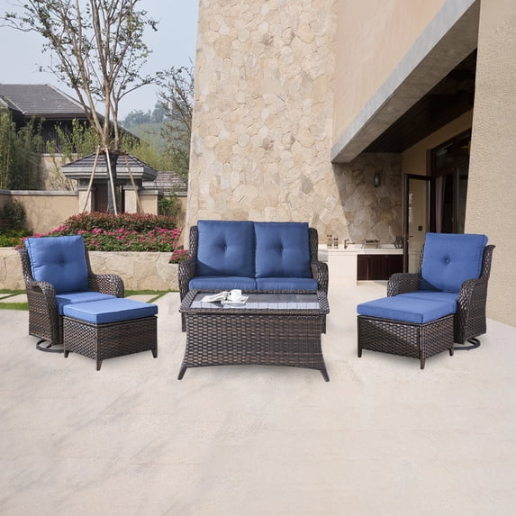 POCASSY 6 Piece Rattan Sofa Seating Group with Cushions