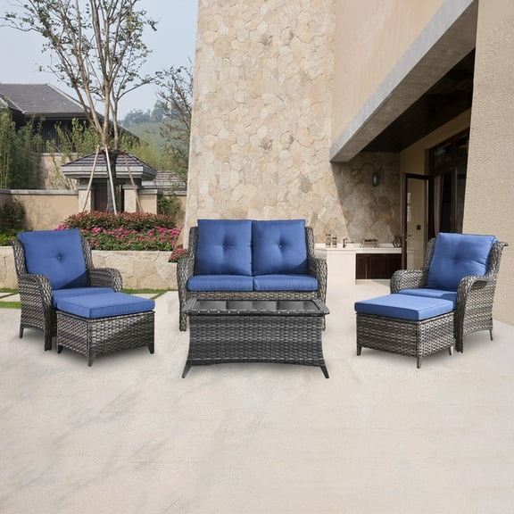POCASSY 6 Piece Rattan Sofa Seating Group with Cushions