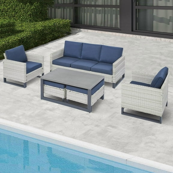 POCASSY 6 Piece Rattan Sofa Seating Group with Cushions