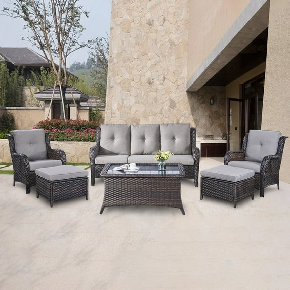 POCASSY 6 Piece Rattan Sofa Seating Group with Cushions