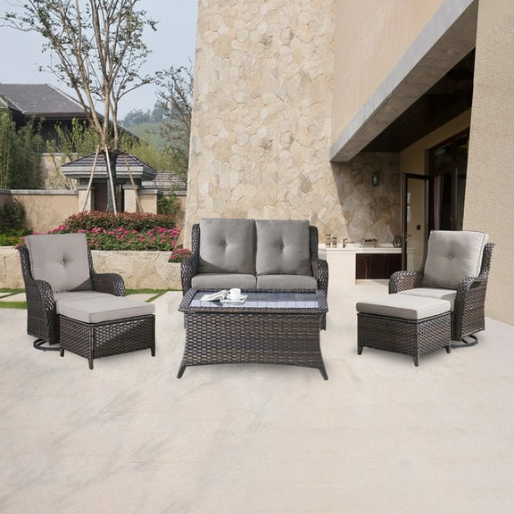 POCASSY 6 Piece Rattan Sofa Seating Group with Cushions