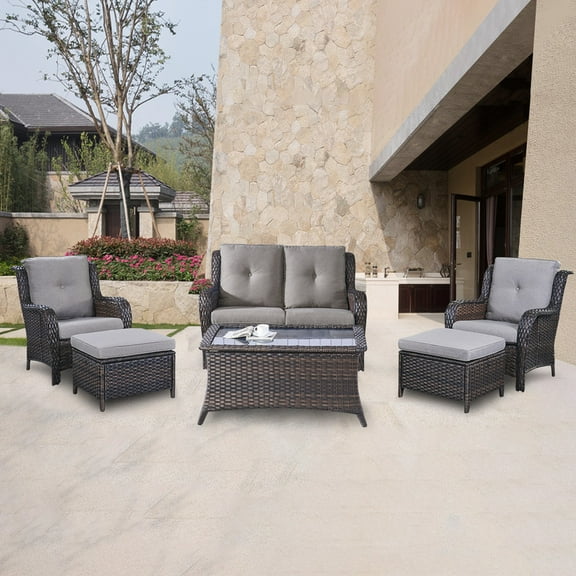 POCASSY 6 Piece Rattan Sofa Seating Group with Cushions