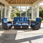 POCASSY 6 Pieces Outdoor Patio Furniture Sets with Swivel Rocker Patio Chairs, PE Wicker Patio Outdoor Conversation Set with Swivel Glider Chairs and 3-Seat Sof