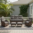 thumbnail image 1 of POCASSY 6 Pieces Patio Furniture Set with 6-inch Thick Cushion, Brown Wicker High Back Outdoor Couch and Swivel Glider Patio Chairs, Sectional Patio Set Ideal for Front Porch Backyard, Gray Cushion, 1 of 16