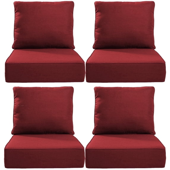 POCASSY 6" Thick Outdoor Chair Cushions Set of 4, 22" x 24" x 6" Outdoor Cushions for Patio Furniture, Deep Seat and High Back Cushion for Patio Rocking Dining Chair and Couch, Red