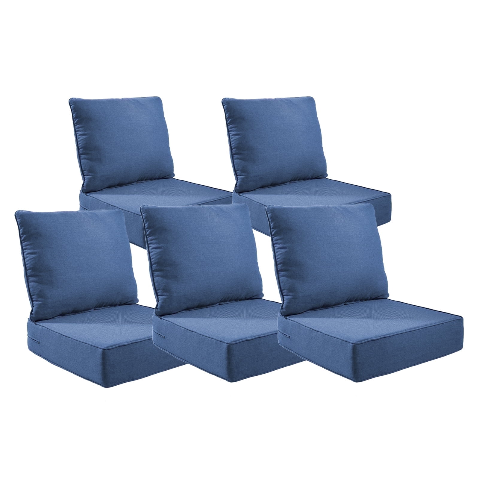 POCASSY 6" Thick Outdoor Chair Cushions Set of 5, 22" x 24" x 6" Outdoor Cushions for Patio Furniture, Deep Seat and High Back Cushion for Patio Rocking Dining Chair and Couch, Blue