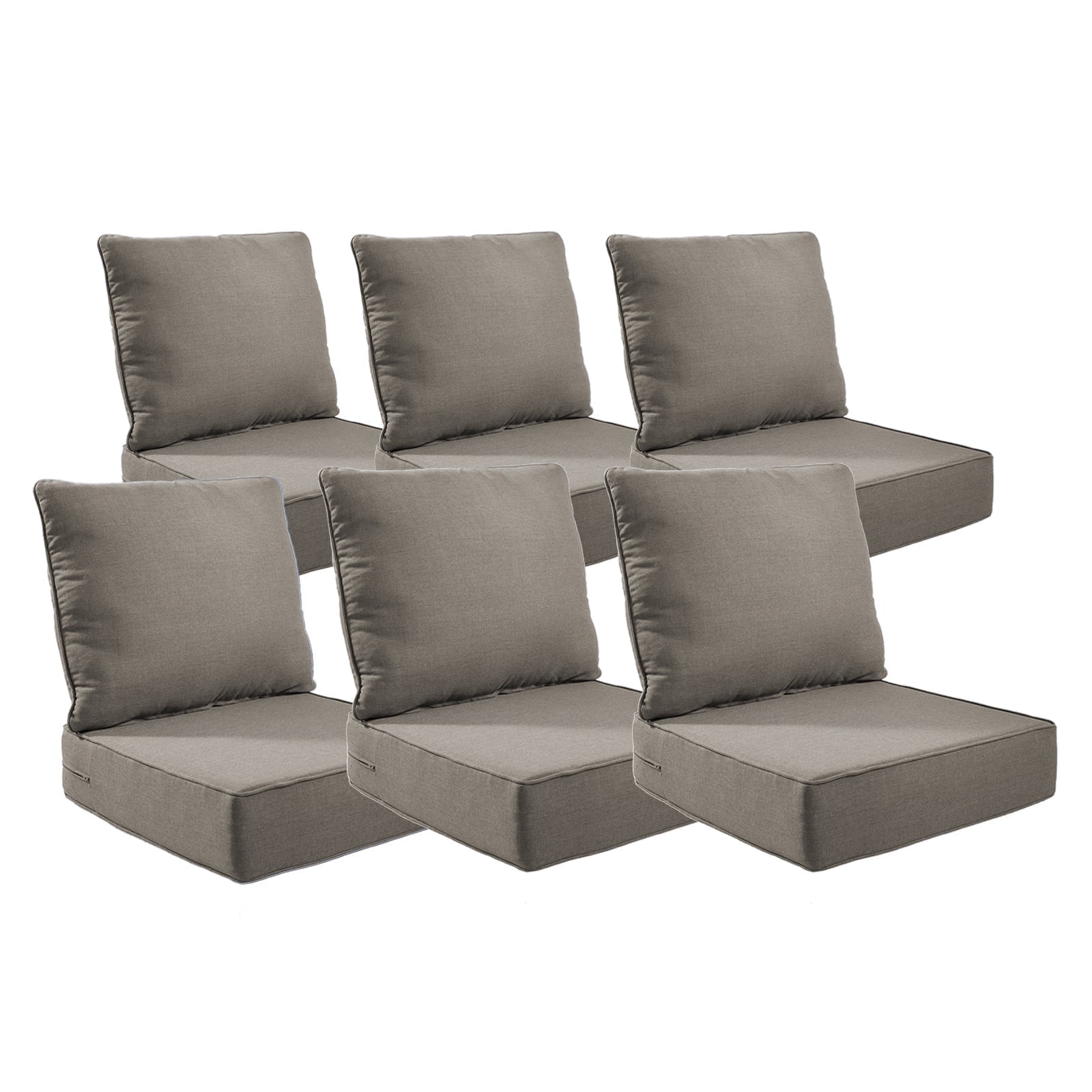 POCASSY 6" Thick Outdoor Chair Cushions Set of 6, 22" x 24" x 6" Outdoor Cushions for Patio Furniture, Deep Seat and High Back Cushion for Patio Rocking Dining Chair and Couch, Gray