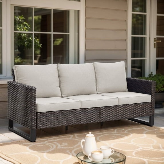 POCASSY 68.5" Wide Outdoor Rectangle Patio Sofa with Cushions