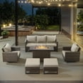 thumbnail image 1 of POCASSY 6PCS Outdoor Furniture Set with Fire Pit Table - All Weather Patio Conversation Set with Brown Wicker Outdoor Swivel Chairs and 41" Propane Firepit Table for Balcony, Porch, Garden - Beige, 1 of 14