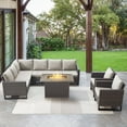 thumbnail image 1 of POCASSY 6PCS Patio Furniture Set with Fire Pit Table - All Weather Brown Wicker Outdoor Sectional Sofa with Club Chair and 41" Rectangular Propane Firepit Table for Deck, Porch, Garden - Beige, 1 of 19