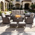 thumbnail image 1 of POCASSY 7 Piece Outdoor Patio Furniture Set, Patio Furniture Set with Fire Pit Table Rattan Wicker Patio Furniture Set, Brown Wicker & Beige Cushion, 1 of 28