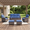 thumbnail image 1 of POCASSY 7-Piece Outdoor Patio Furniture Set with Swivel Chairs, Luxury High Back Rattan Wicker Outdoor Conversation Set with 5-inch Thick Seat Cushion Sofa and Swivel Glider Patio Chair for Porch, 1 of 17