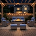 thumbnail image 1 of POCASSY 7-Piece Patio Furniture Set with Fire Pit Table, Luxury High Back Rattan Wicker Outdoor Conversation Set with 5-inch Thick Seat Cushion Sofa and Swivel Glider Patio Chair for Porch, 1 of 18