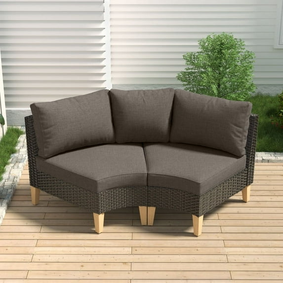POCASSY 72.4" Wide Outdoor Wicker Curved Patio Sectional with Cushions