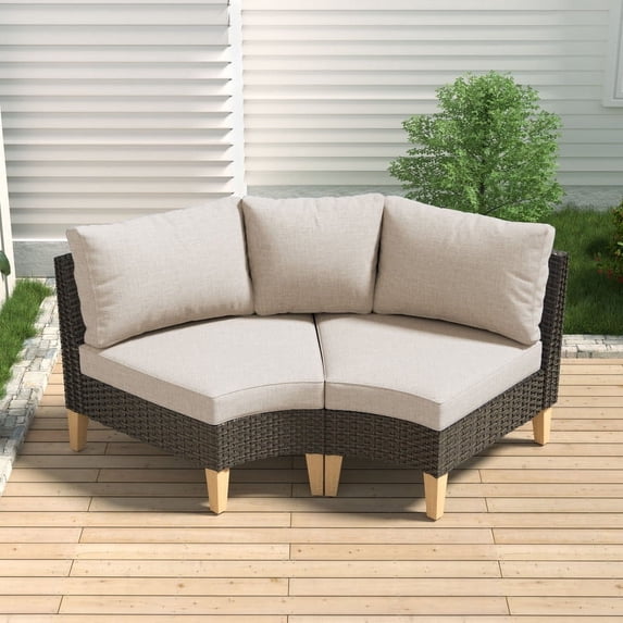 POCASSY 72.4" Wide Outdoor Wicker Curved Patio Sectional with Cushions