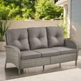 thumbnail image 1 of POCASSY 72 Inch Width Outdoor Wicker Sofa Patio Couch with Cushions, All Weather Gray Wicker Sofa Patio 3 Seater Sofa Couch for Porch, Deck, Balcony, Gray, 1 of 9