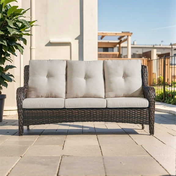 POCASSY 74" Wide Outdoor Reversible Patio Sofa with Cushions