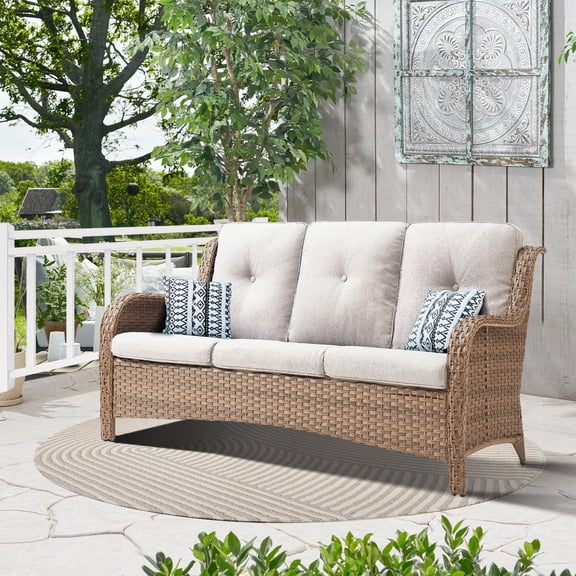 POCASSY 74" Wide Outdoor Reversible Patio Sofa with Cushions