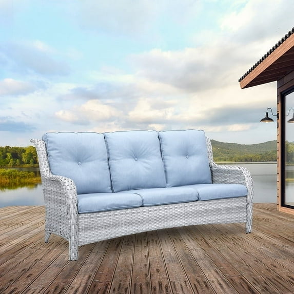 POCASSY 75" Wide Outdoor Wicker Patio Sofa with Cushions