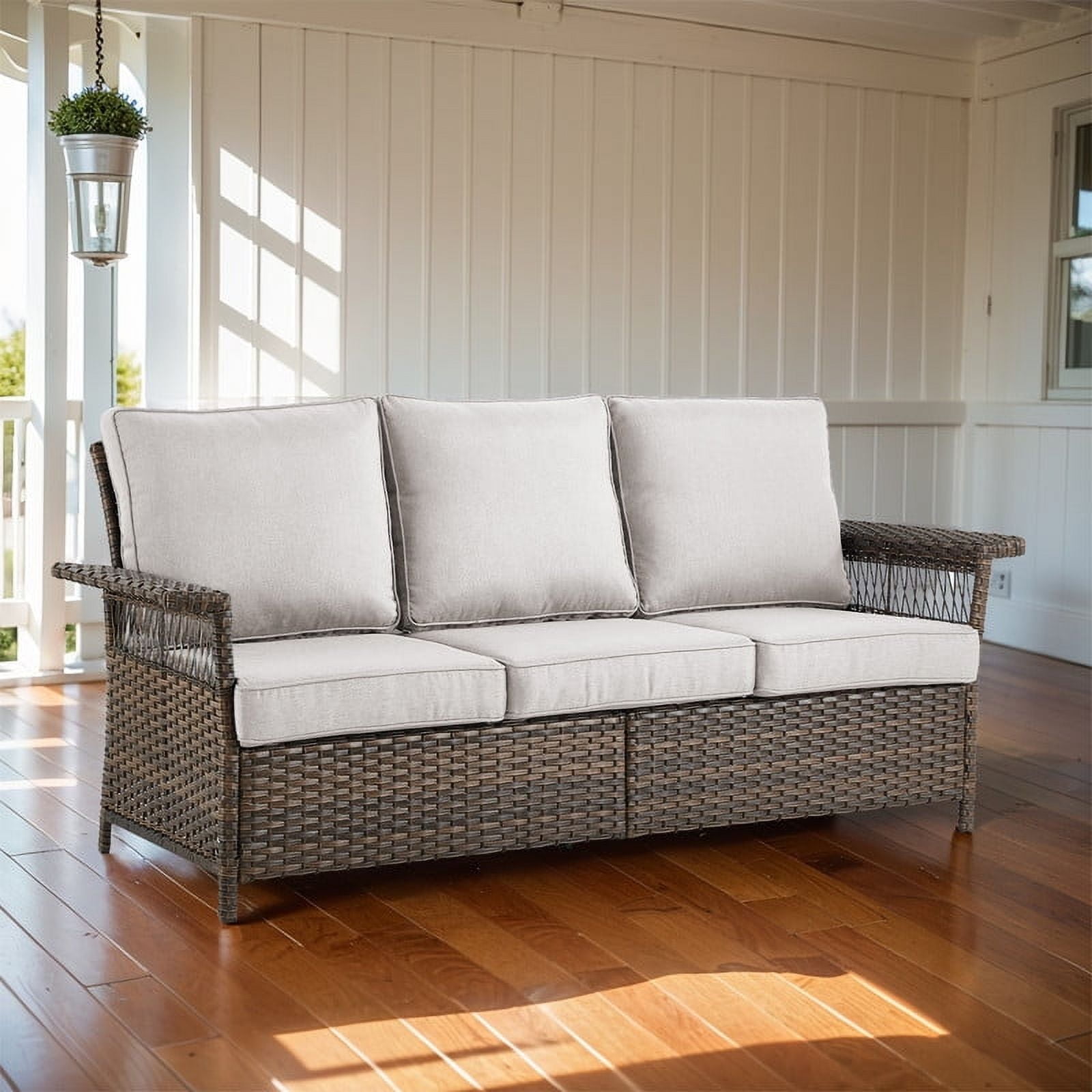 POCASSY 79" Wicker Outdoor Couch with Cushion, Patio 3 Seater Sofa for ...