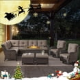 thumbnail image 1 of POCASSY 7PCS Outdoor Furniture Set with Firepit Table, Brown Wicker Outdoor Conversation Set with Patio Sectional Sofa Patio Swivel Chairs and Propane Firepit for Deck Porch Garden - Gray, 1 of 19