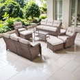 thumbnail image 1 of POCASSY 8-Piece Patio Furniture Set, 6" Thick Cushion & All Weather Brown Wicker Patio Set with Swivel Rocking Glider Chairs, Sofas, Coffee Table, Ottomans and Side Table, Ideal for Balcony, Deck, 1 of 14