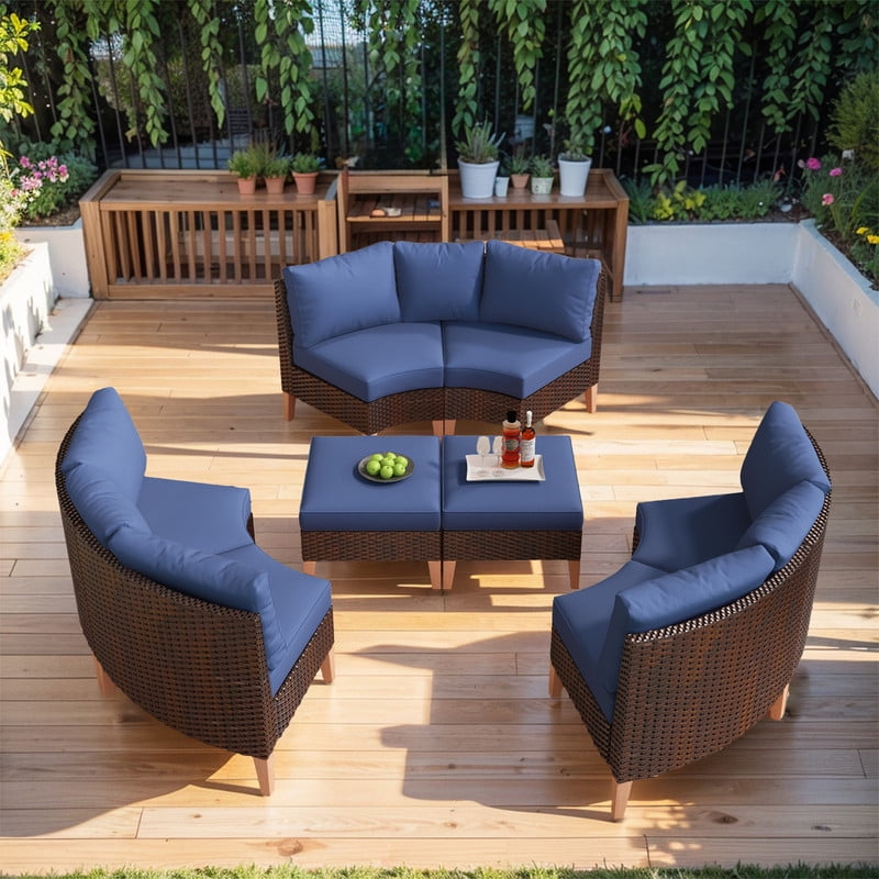 8 Piece Blue Cushioned Modular Rattan Outdoor Sectional Set