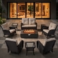 thumbnail image 1 of POCASSY 8PCS Outdoor Furniture Set with Propane Fire Pit, High Back Outdoor Conversation Set with Glider Loveseat, Patio Swivel Glider, Rocking Chair, 1 of 20