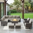 thumbnail image 1 of POCASSY 8PCS Patio Furniture Set with Fire Pit Table - All Weather Brown Wicker Outdoor Sectional Sofa with 41" Rectangular Propane Firepit Table Outdoor Conversation Set for Deck, Porch - Gray, 1 of 19