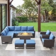 thumbnail image 1 of POCASSY 8PCS Patio Furniture Set with Fire Pit Table - All Weather Brown Wicker Outdoor Sectional Sofa with 41" Rectangular Propane Firepit Table Outdoor Conversation Set for Deck, Porch - Blue, 1 of 19