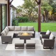 thumbnail image 1 of POCASSY 8PCS Patio Furniture Set with Fire Pit Table - All Weather Brown Wicker Outdoor Sectional Sofa with 41" Rectangular Propane Firepit Table Outdoor Conversation Set for Deck, Porch - Beige, 1 of 19