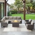 thumbnail image 1 of POCASSY 8PCS Patio Furniture Set with Fire Pit Table - All Weather Brown Wicker Outdoor Sectional Sofa with 41" Rectangular Propane Firepit Table Outdoor Conversation Set for Deck, Porch - Gray, 1 of 19