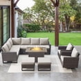 thumbnail image 1 of POCASSY 8PCS Patio Furniture Set with Fire Pit Table - All Weather Brown Wicker Outdoor Sectional Sofa with 41" Rectangular Propane Firepit Table Outdoor Conversation Set for Deck, Porch - Beige, 1 of 19