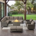 thumbnail image 1 of OPOHORO 8PCS Patio Furniture Set with Propane Fire Pit, Gray Wicker Rattan Furniture Set for Outside with Sectional Couch Patio Swivel Chairs Rectangular Propane Firepit Table - Gray, 1 of 15